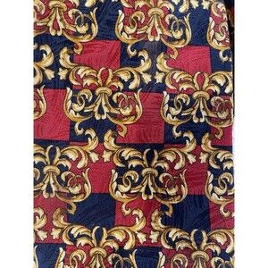 90s Vintage Richel Royal 100% Silk Tie Black Red Check Gold Baroque Scroll 57"